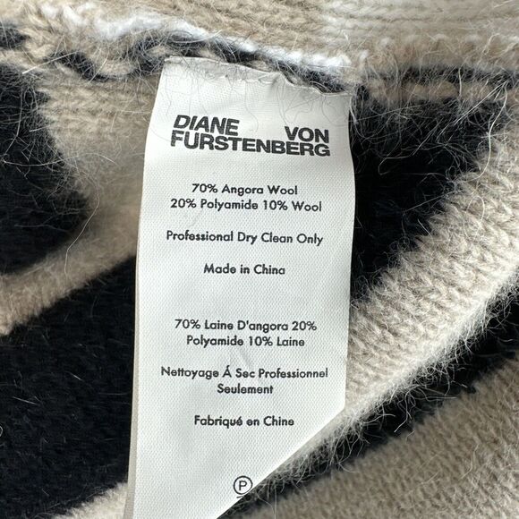 Diane Von Furstenberg Oversize Cardigan Sweater Small Angora Wool Neutral Stripe - Picture 7 of 7